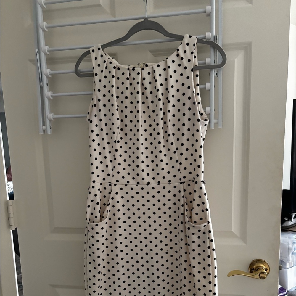 Chaps Black and White Polka Dot Midi Dress
